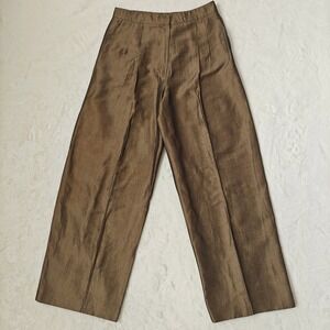 Vintage Krizia Women's Wide Leg Pants Linen Cotton Brown Made in Italy Size 42